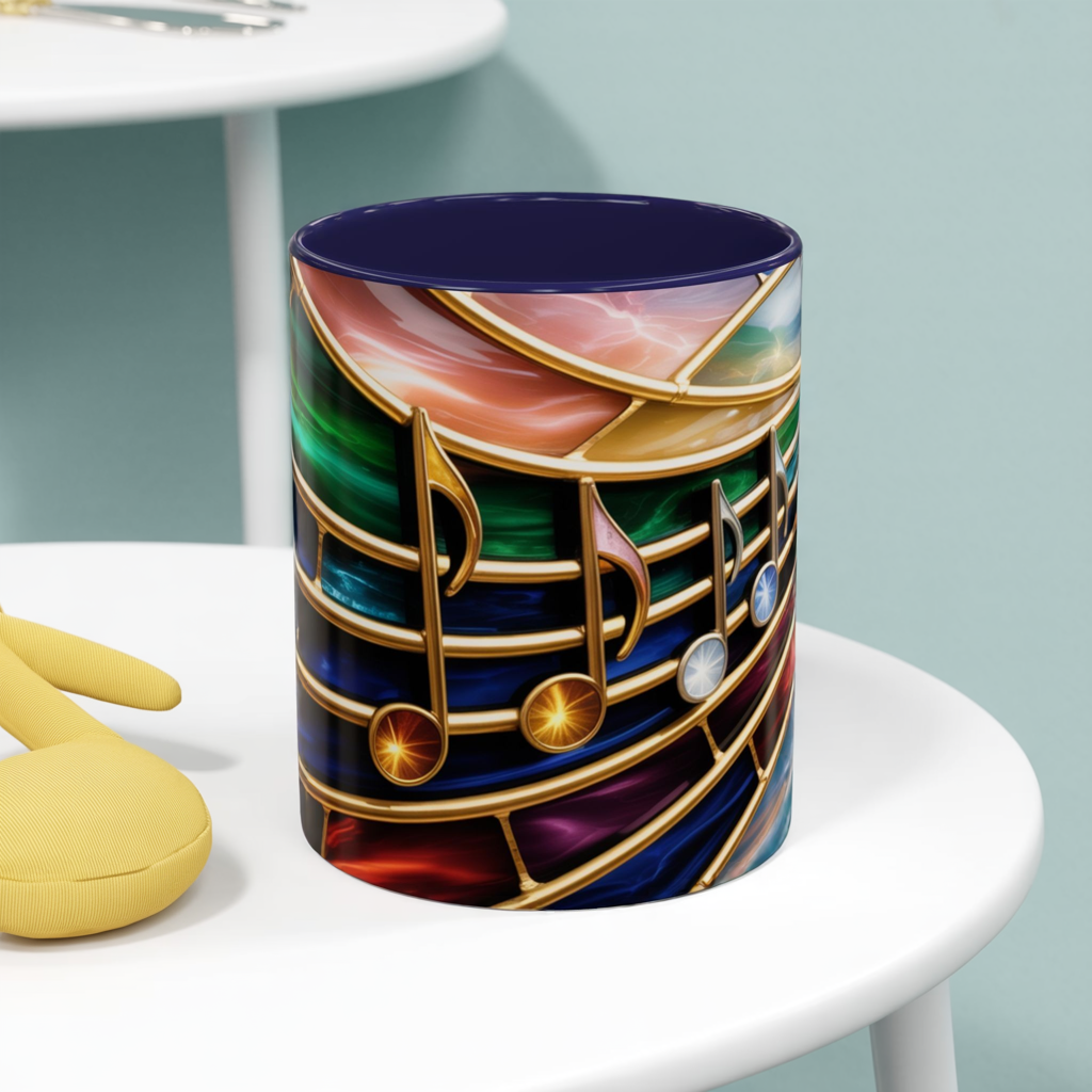 Stained Glass Music Mug, Musical Notes Coffee Cup, Colorful Treble Clef Mug, Musician Gift Idea, Music Lover Cup, Art Mug for Singers