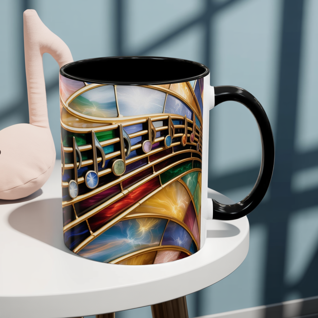 Stained Glass Music Mug, Musical Notes Coffee Cup, Colorful Treble Clef Mug, Musician Gift Idea, Music Lover Cup, Art Mug for Singers