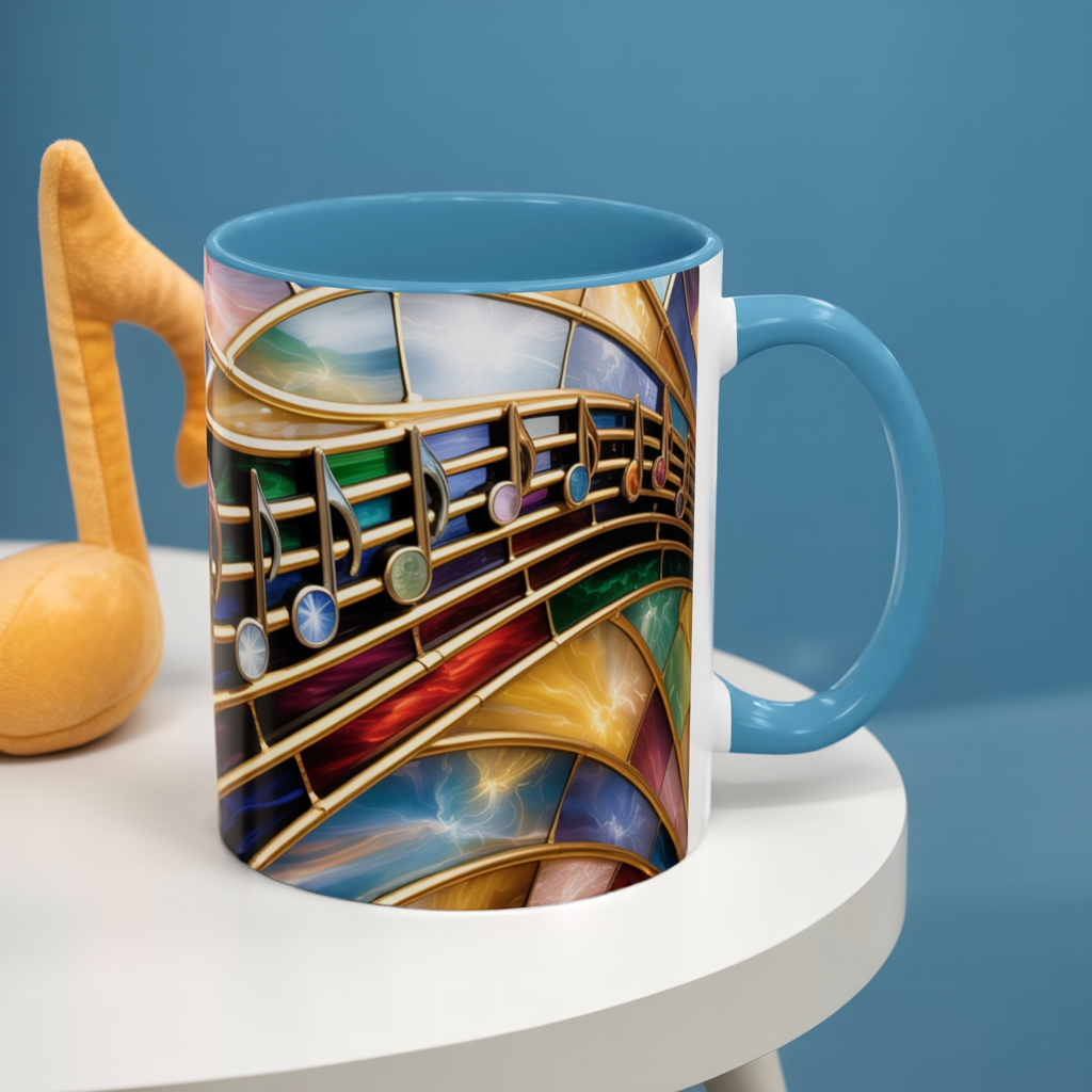 Stained Glass Music Mug, Musical Notes Coffee Cup, Colorful Treble Clef Mug, Musician Gift Idea, Music Lover Cup, Art Mug for Singers