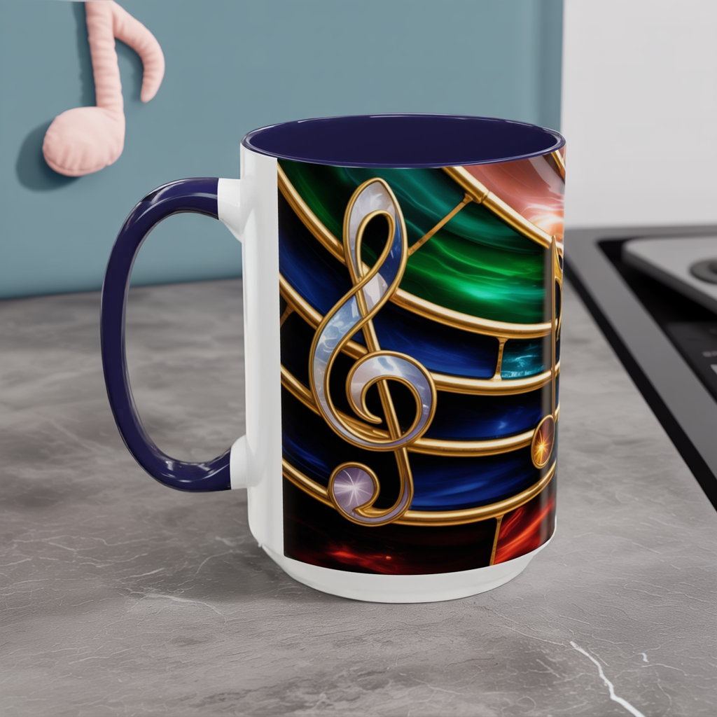 Stained Glass Music Mug, Musical Notes Coffee Cup, Colorful Treble Clef Mug, Musician Gift Idea, Music Lover Cup, Art Mug for Singers
