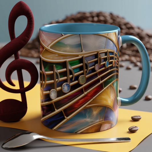 Stained Glass Music Mug, Musical Notes Coffee Cup, Colorful Treble Clef Mug, Musician Gift Idea, Music Lover Cup, Art Mug for Singers