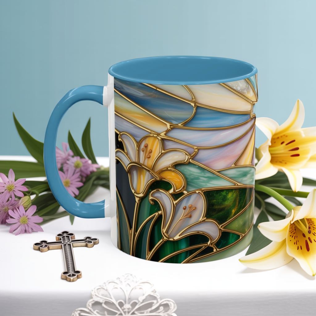 Stained Glass Cross Christian Mug • Inspirational Religious Coffee Cup • Colorful Faith Gift • Bible Verse Style Art • 11oz & 15oz