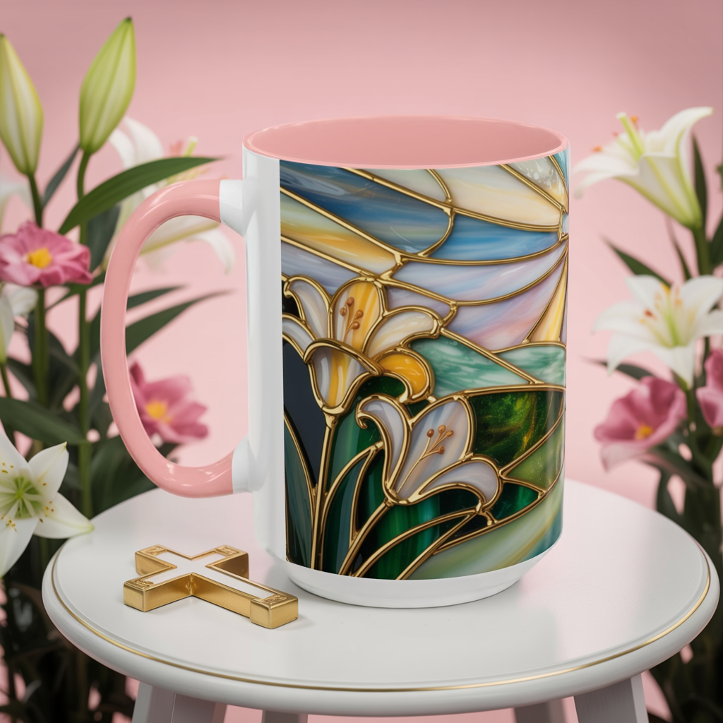 Stained Glass Cross Christian Mug • Inspirational Religious Coffee Cup • Colorful Faith Gift • Bible Verse Style Art • 11oz & 15oz
