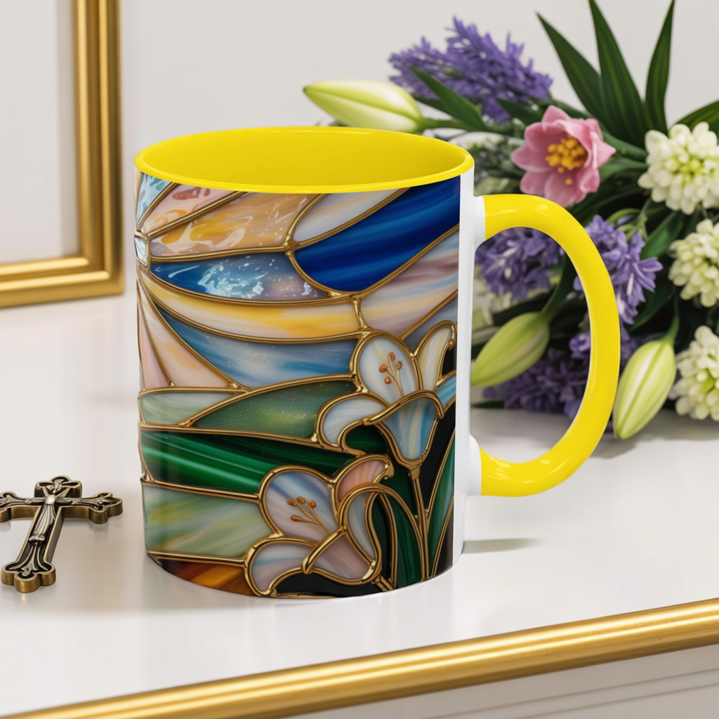 Stained Glass Cross Christian Mug • Inspirational Religious Coffee Cup • Colorful Faith Gift • Bible Verse Style Art • 11oz & 15oz