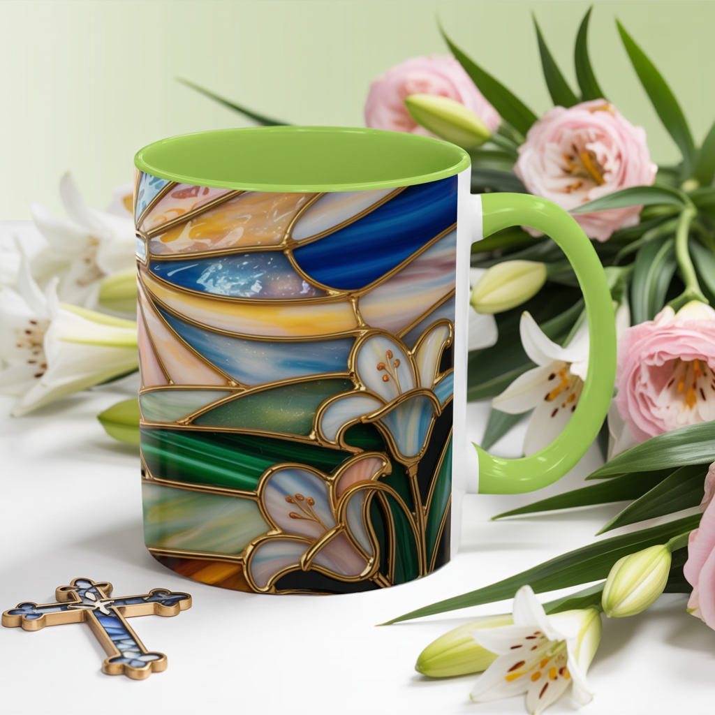Stained Glass Cross Christian Mug • Inspirational Religious Coffee Cup • Colorful Faith Gift • Bible Verse Style Art • 11oz & 15oz