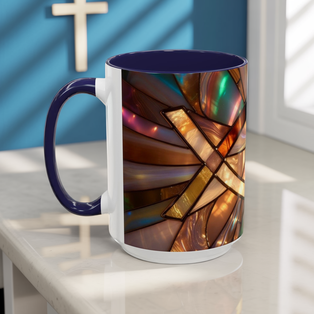 Stained Glass Ichthys Mug, Jesus Fish Christian Coffee Cup, Religious Art Mug, Faith Gift For Women, Inspirational Stained Glass Christian Symbol Design