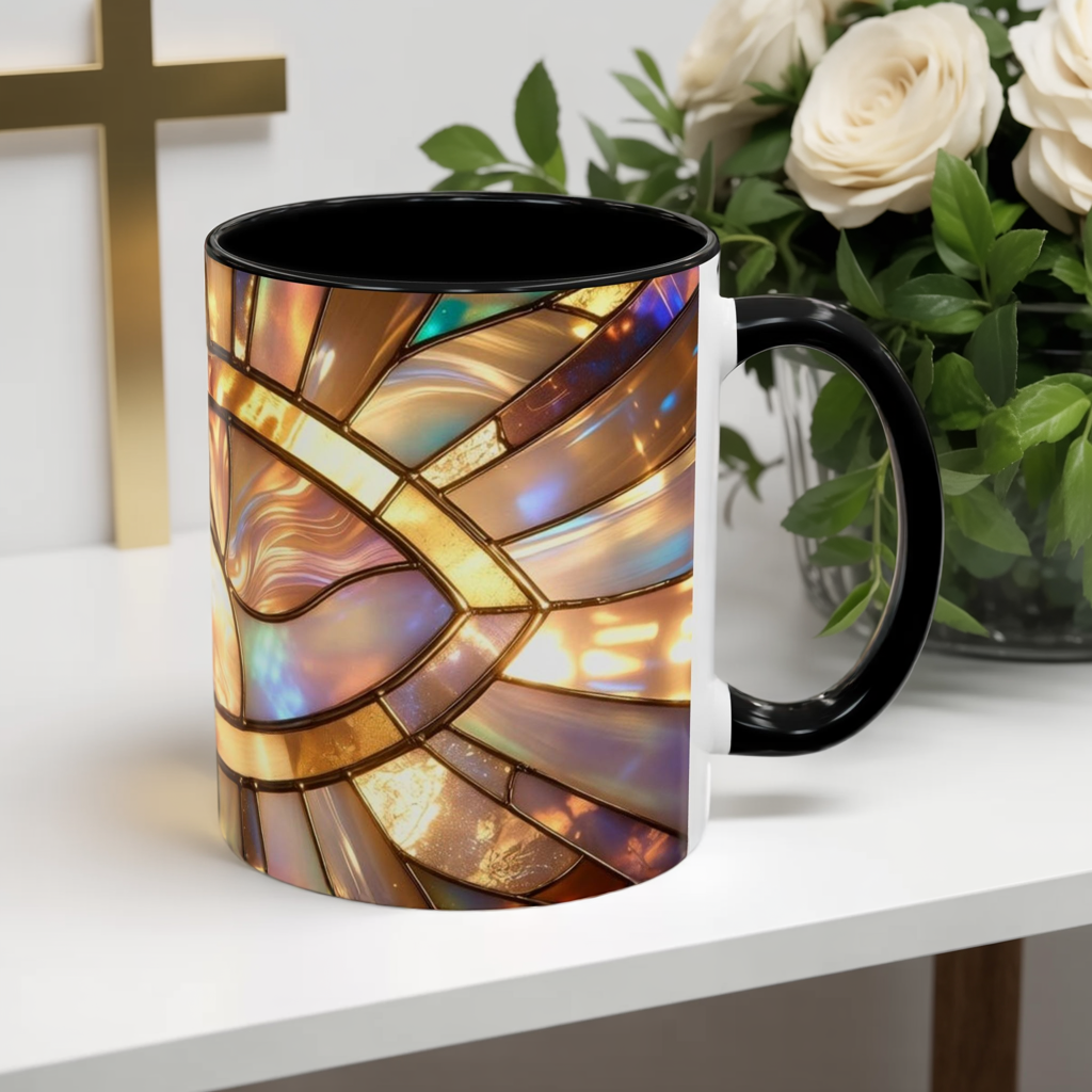 Stained Glass Ichthys Mug, Jesus Fish Christian Coffee Cup, Religious Art Mug, Faith Gift For Women, Inspirational Stained Glass Christian Symbol Design