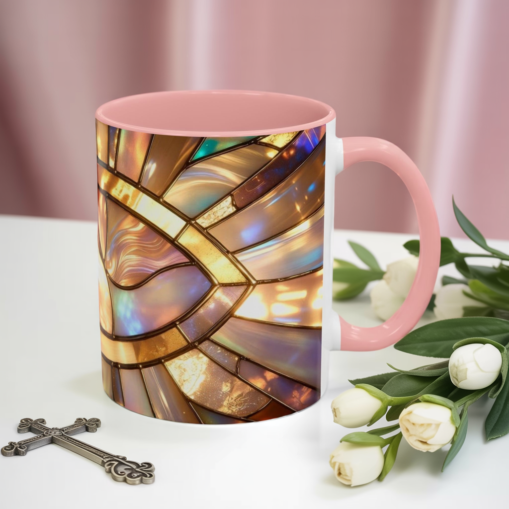 Stained Glass Ichthys Mug, Jesus Fish Christian Coffee Cup, Religious Art Mug, Faith Gift For Women, Inspirational Stained Glass Christian Symbol Design