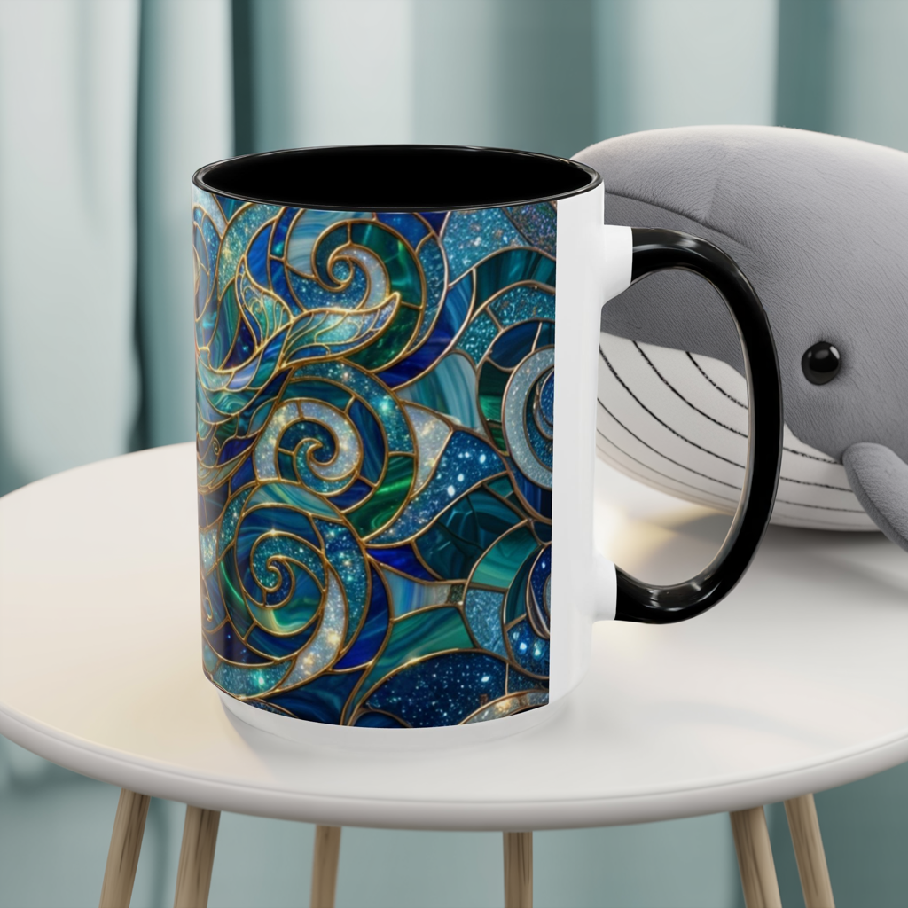 Stained Glass Whale Mug, Ocean Art Coffee Cup, Blue Sea Life Design, Nautical Gift For Ocean Lovers, Colorful Stained Glass Whale Cup