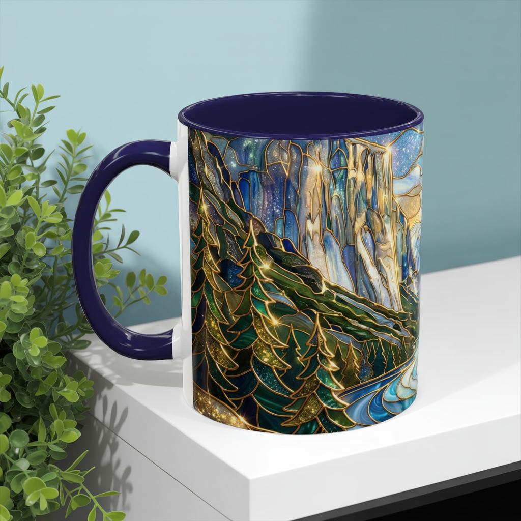 Stained Glass Yosemite Mug, Yosemite Mountain Coffee Cup, Waterfall Landscape Art Mug, Scenic Nature Mug, Yosemite Gift, Outdoor Lover Gift