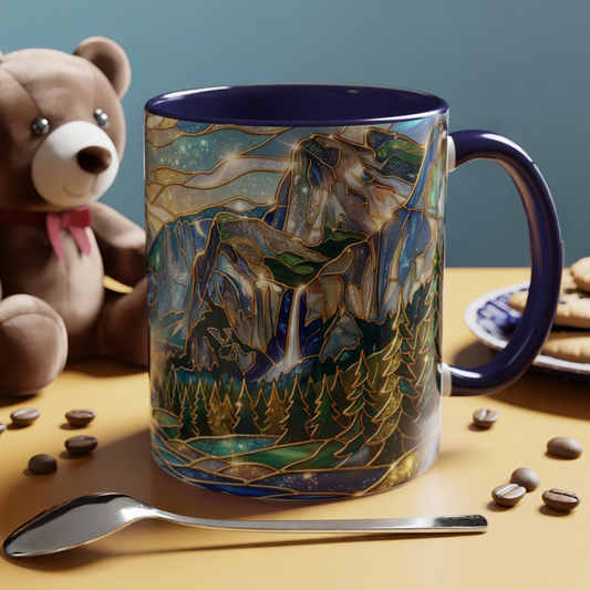 Stained Glass Yosemite Mug, Yosemite Mountain Coffee Cup, Waterfall Landscape Art Mug, Scenic Nature Mug, Yosemite Gift, Outdoor Lover Gift