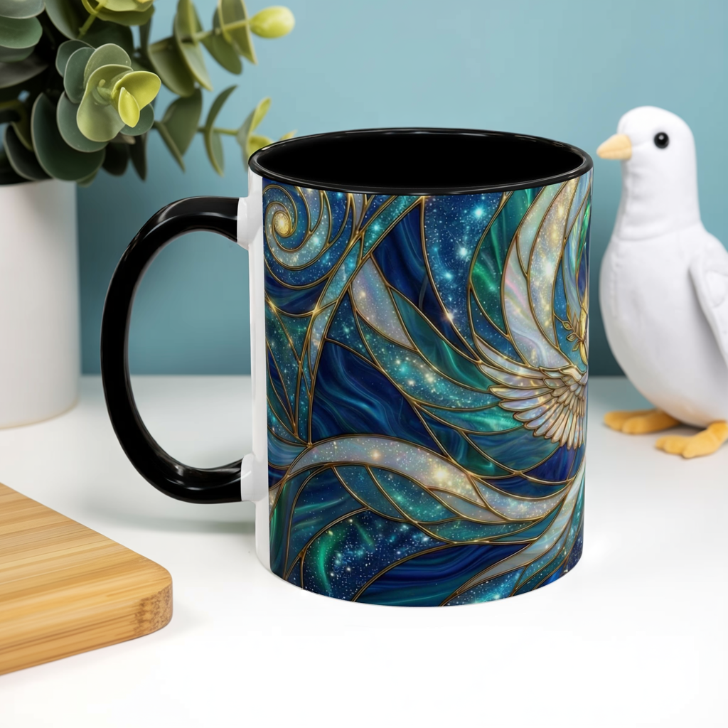 Stained Glass Dove Mug, Christian Coffee Cup, Religious Gift, Faith Art Mug, Holy Spirit Dove, Inspirational Christian Mug