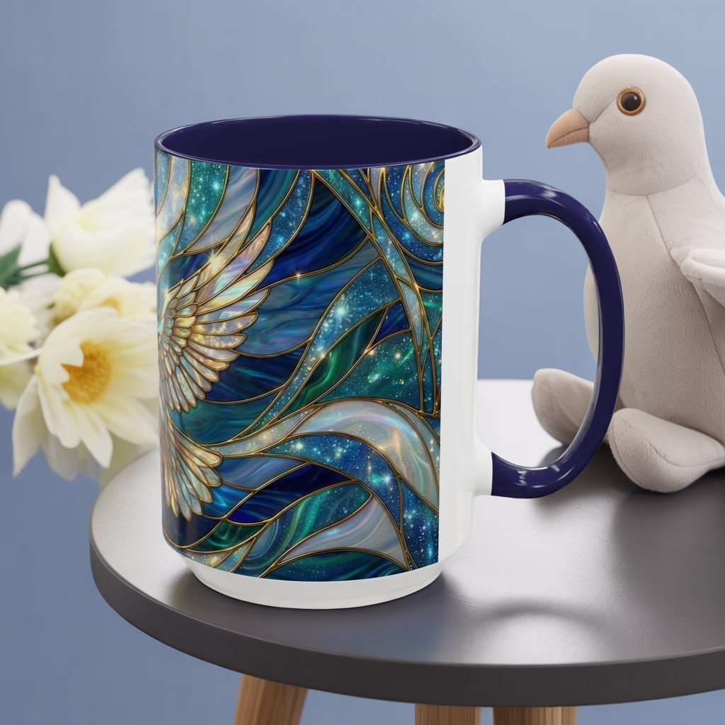 Stained Glass Dove Mug, Christian Coffee Cup, Religious Gift, Faith Art Mug, Holy Spirit Dove, Inspirational Christian Mug