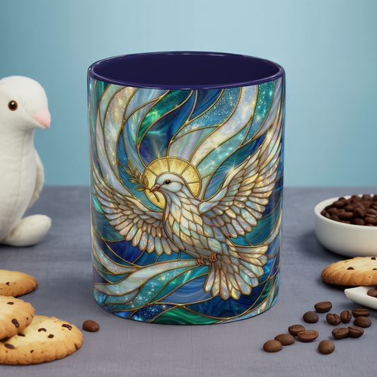 Stained Glass Dove Mug, Christian Coffee Cup, Religious Gift, Faith Art Mug, Holy Spirit Dove, Inspirational Christian Mug