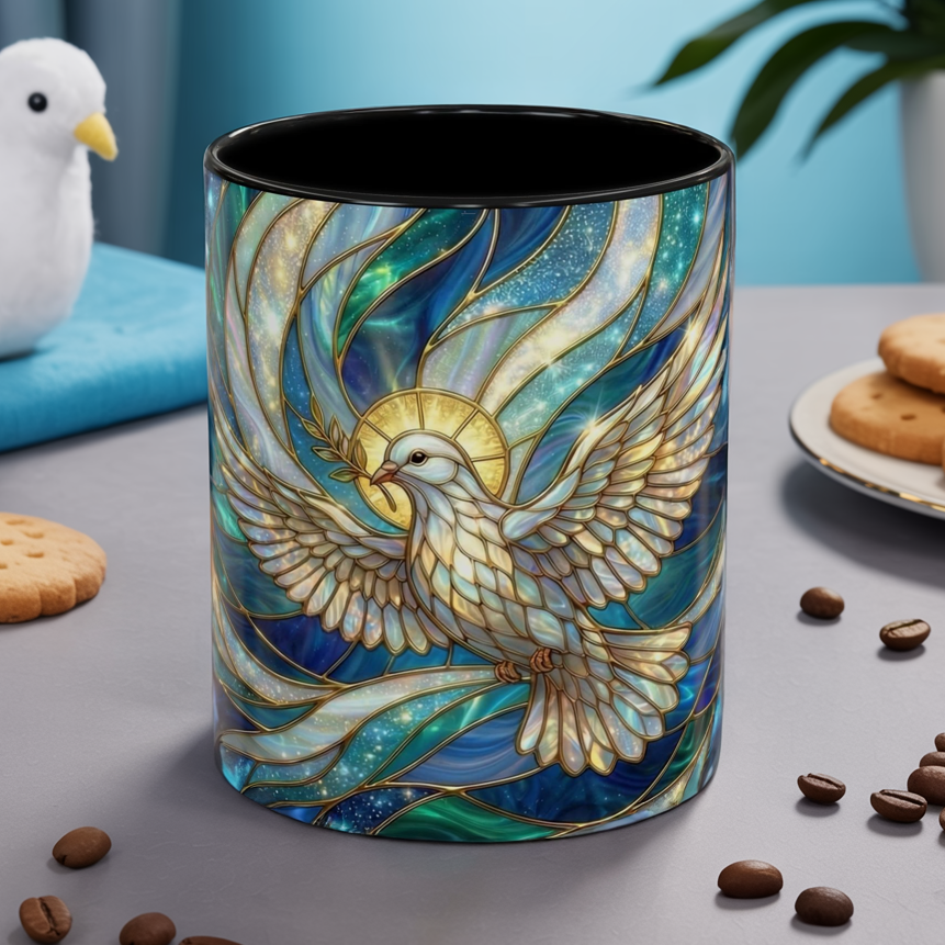 Stained Glass Dove Mug, Christian Coffee Cup, Religious Gift, Faith Art Mug, Holy Spirit Dove, Inspirational Christian Mug