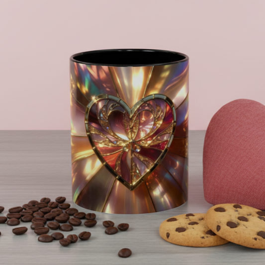 Stained Glass Heart Mug, Love Coffee Cup, Romantic Gift Mug, Valentine Gift, Anniversary Present, Glowing Heart Art Mug