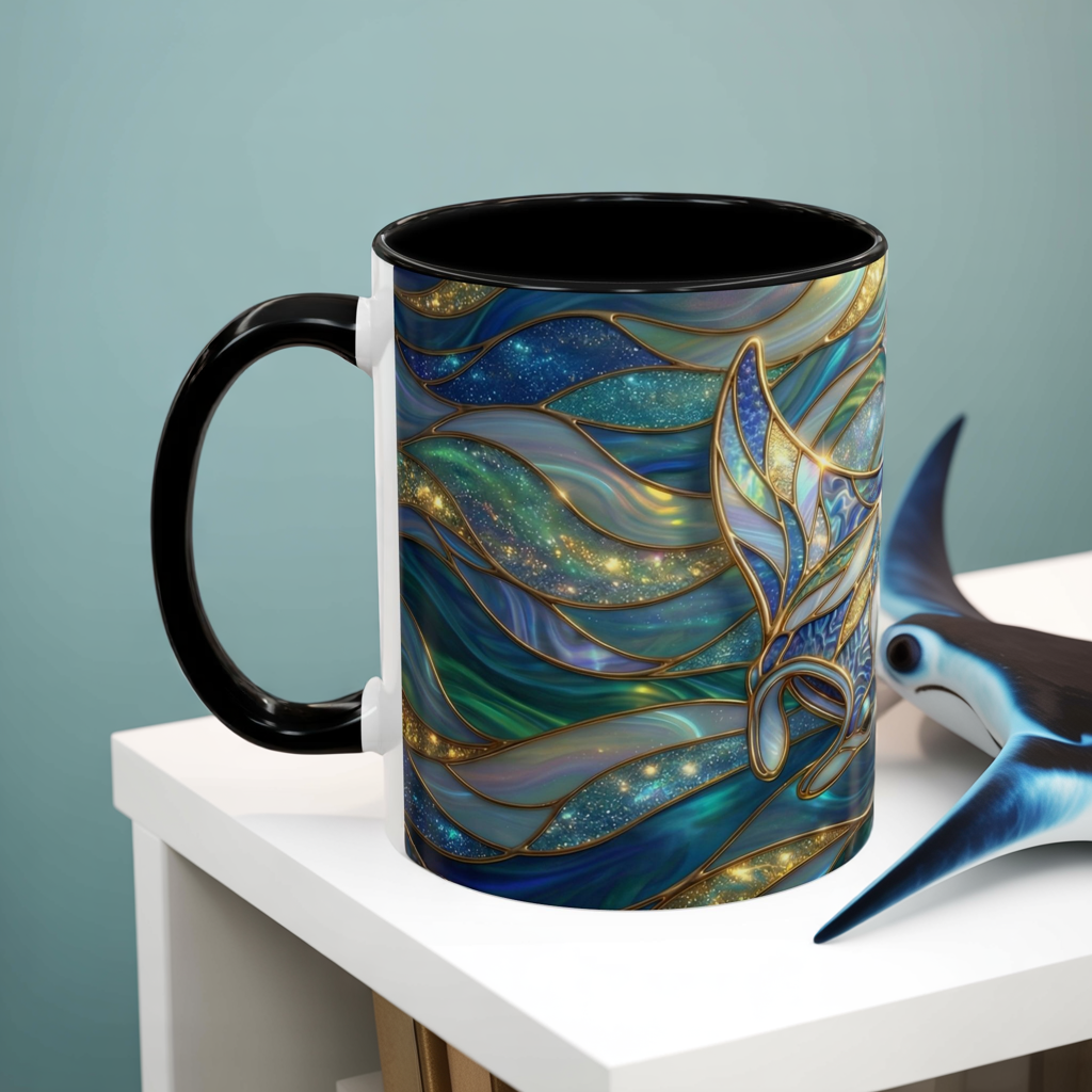 Stained Glass Manta Ray Mug, Ocean Coffee Cup, Manta Ray Art Mug, Nautical Gift, Coastal Decor Mug, Marine Life Coffee Cup