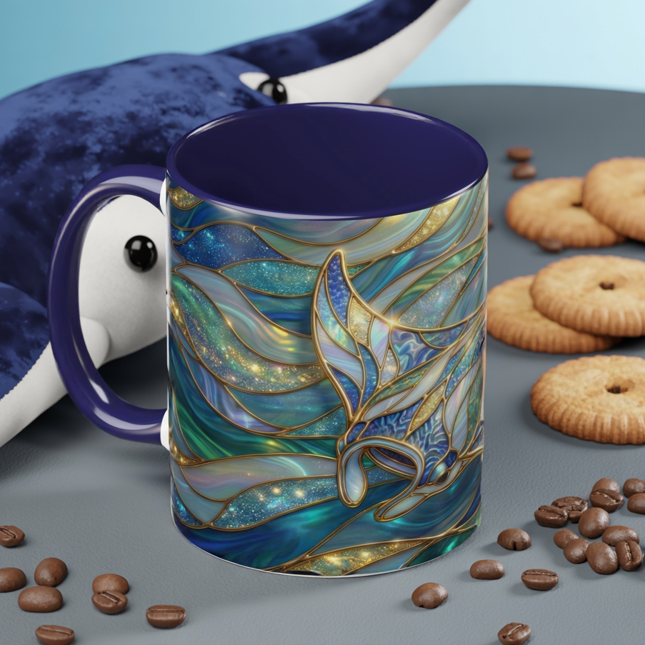 Stained Glass Manta Ray Mug, Ocean Coffee Cup, Manta Ray Art Mug, Nautical Gift, Coastal Decor Mug, Marine Life Coffee Cup