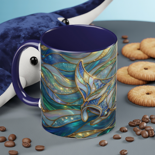 Stained Glass Manta Ray Mug, Ocean Coffee Cup, Manta Ray Art Mug, Nautical Gift, Coastal Decor Mug, Marine Life Coffee Cup