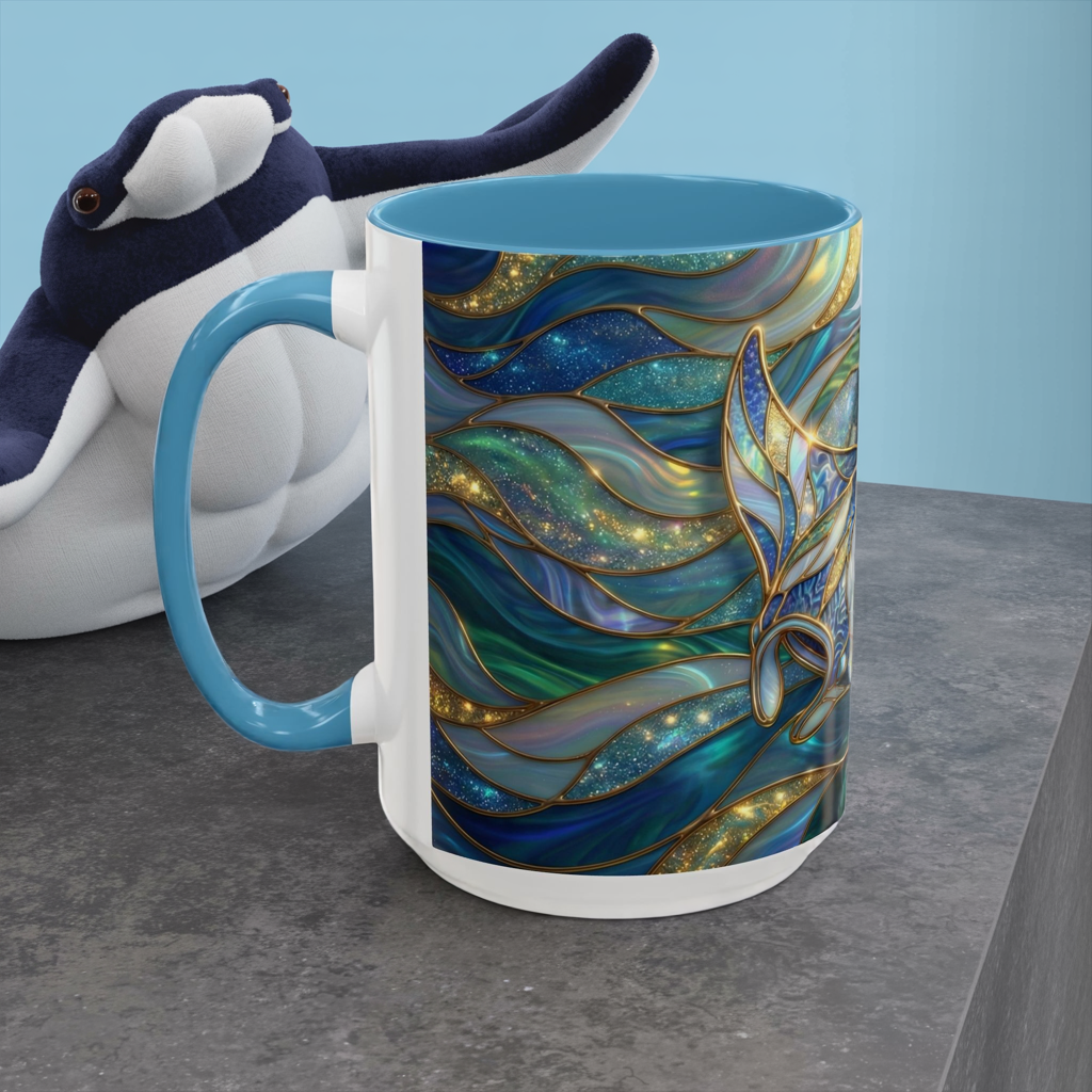 Stained Glass Manta Ray Mug, Ocean Coffee Cup, Manta Ray Art Mug, Nautical Gift, Coastal Decor Mug, Marine Life Coffee Cup