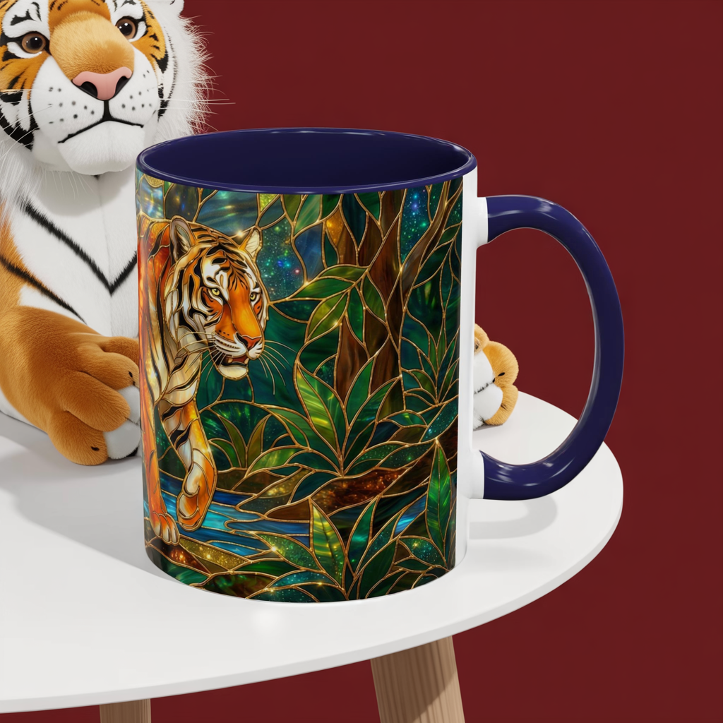 Stained Glass Tiger Mug, Tiger Coffee Cup, Wildlife Art Mug, Jungle Tiger Gift, Animal Lover Mug, Nature Inspired Coffee Cup