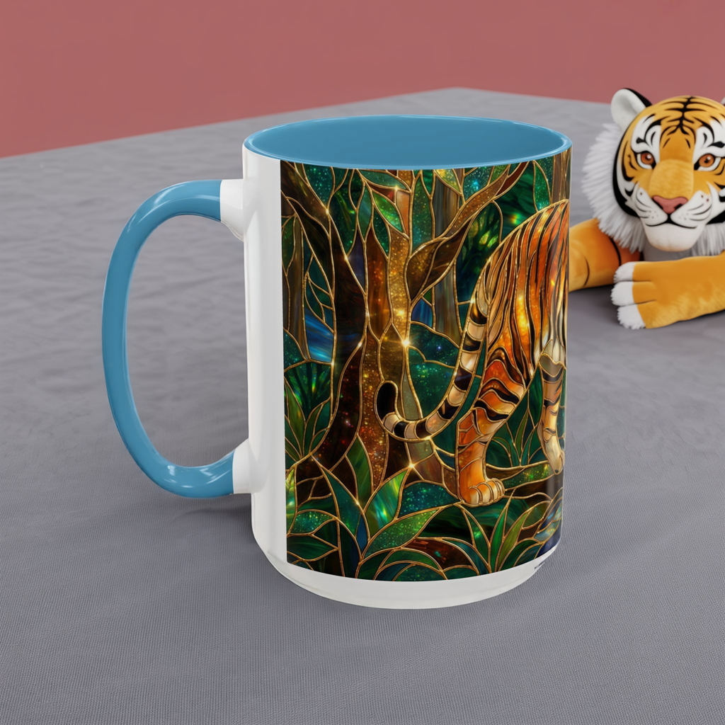 Stained Glass Tiger Mug, Tiger Coffee Cup, Wildlife Art Mug, Jungle Tiger Gift, Animal Lover Mug, Nature Inspired Coffee Cup