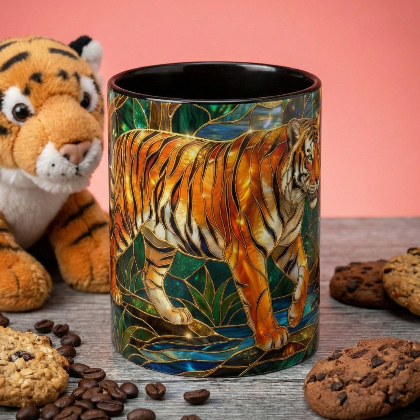 Stained Glass Tiger Mug, Tiger Coffee Cup, Wildlife Art Mug, Jungle Tiger Gift, Animal Lover Mug, Nature Inspired Coffee Cup
