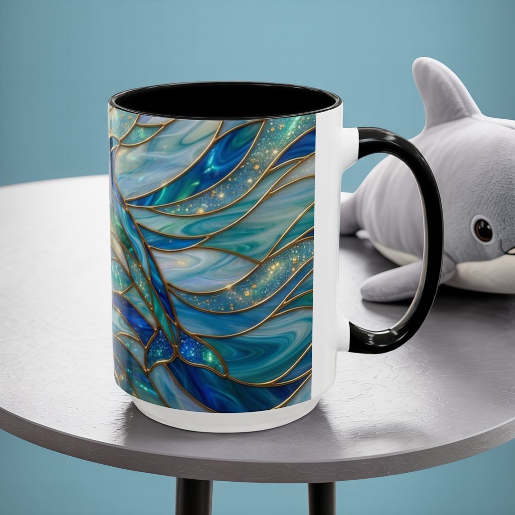 Stained Glass Dolphin Mug, Dolphin Coffee Cup, Ocean Art Mug, Sea Life Gift, Nautical Decor Mug, Coastal Dolphin Lover Gift