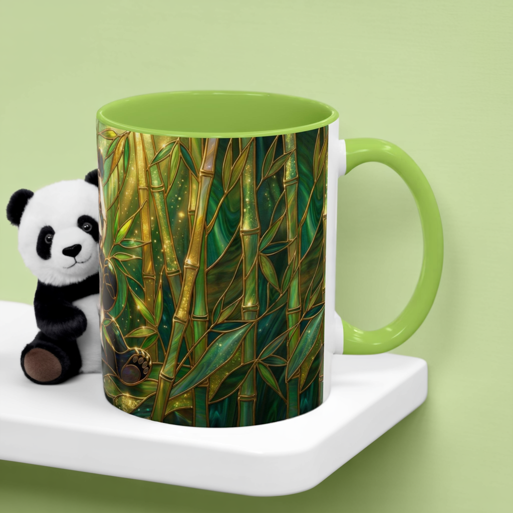 Stained Glass Panda Mug, Panda Coffee Mug, Bamboo Panda Cup, Cute Panda Gift, Nature Animal Mug, Wildlife Art Mug, Panda Lover Gift