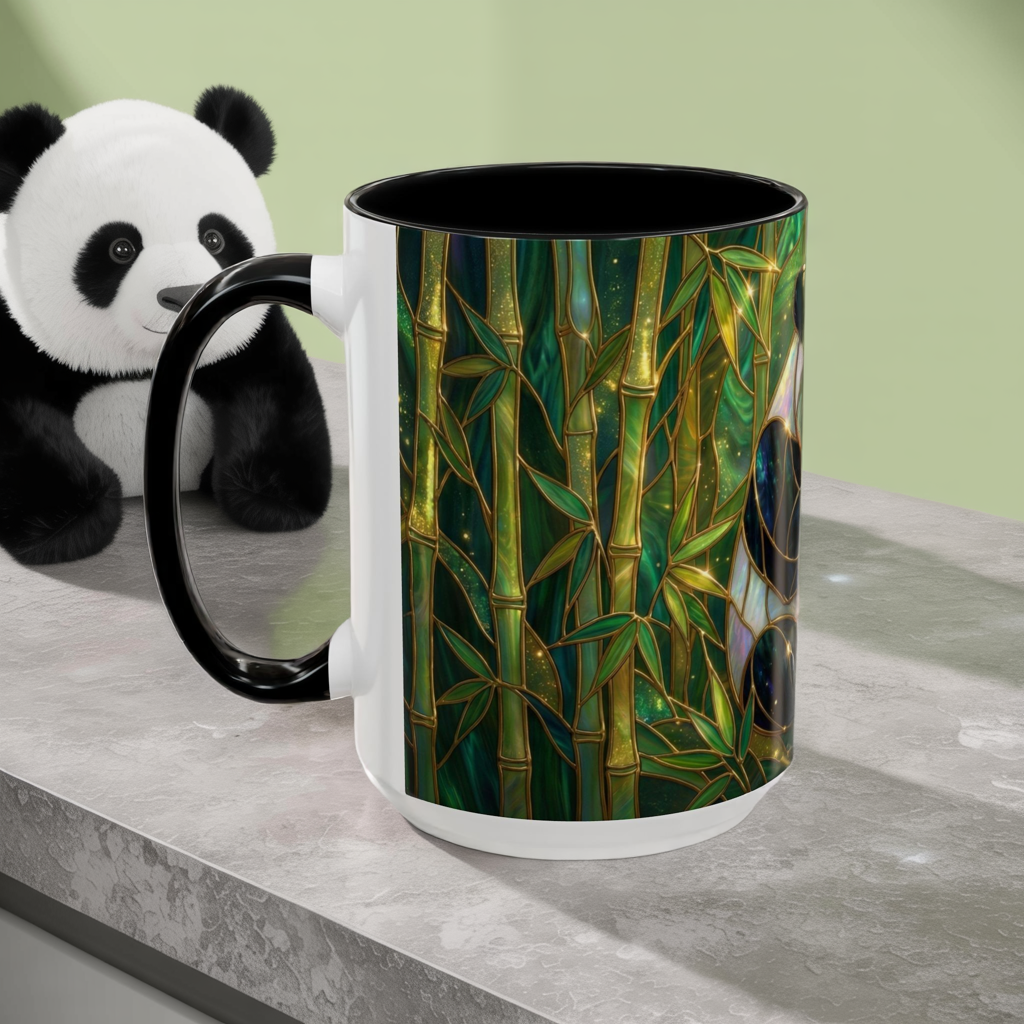 Stained Glass Panda Mug, Panda Coffee Mug, Bamboo Panda Cup, Cute Panda Gift, Nature Animal Mug, Wildlife Art Mug, Panda Lover Gift