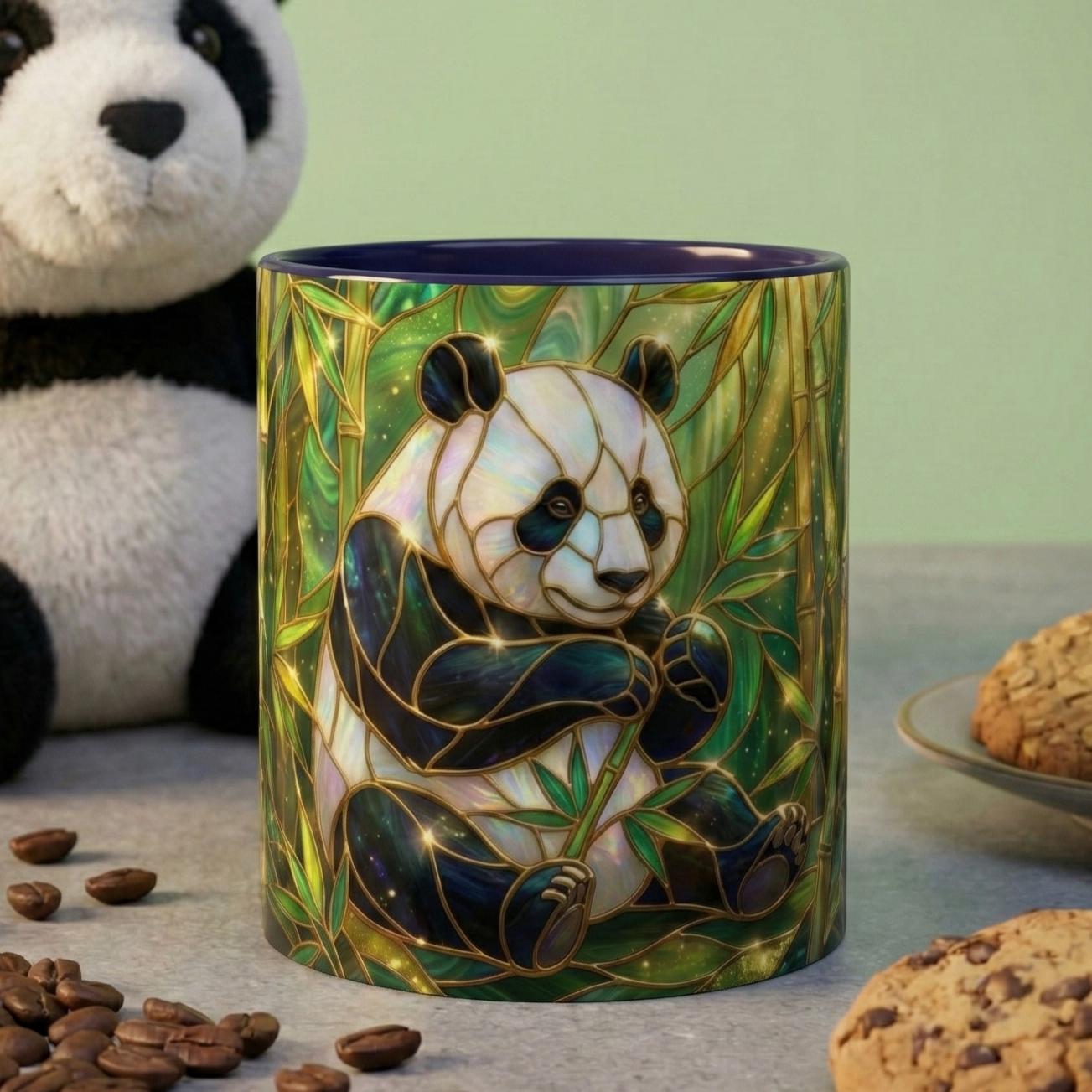 Stained Glass Panda Mug, Panda Coffee Mug, Bamboo Panda Cup, Cute Panda Gift, Nature Animal Mug, Wildlife Art Mug, Panda Lover Gift
