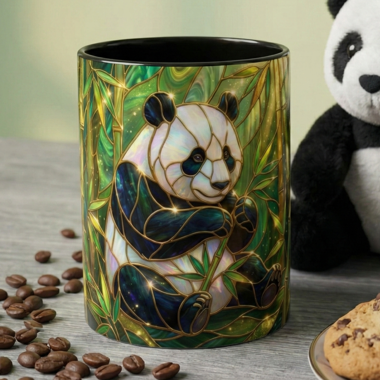 Stained Glass Panda Mug, Panda Coffee Mug, Bamboo Panda Cup, Cute Panda Gift, Nature Animal Mug, Wildlife Art Mug, Panda Lover Gift