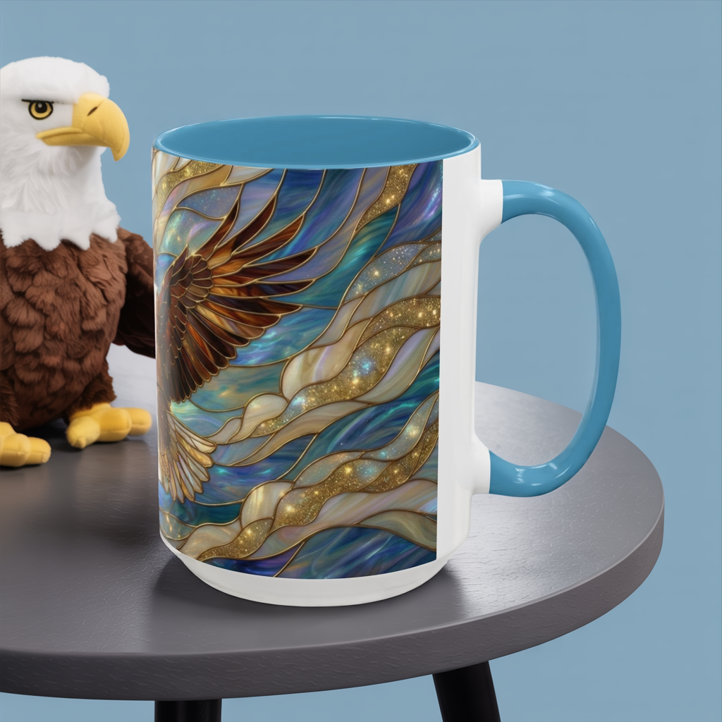 Stained Glass Eagle Mug, Bald Eagle Coffee Mug, Patriotic Eagle Cup, Wildlife Art Mug, Freedom Bird Mug, Nature Art Gift