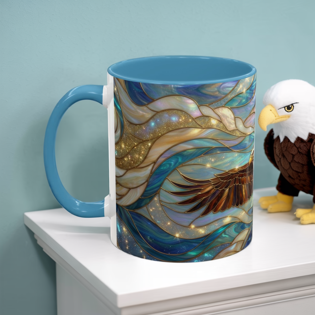 Stained Glass Eagle Mug, Bald Eagle Coffee Mug, Patriotic Eagle Cup, Wildlife Art Mug, Freedom Bird Mug, Nature Art Gift