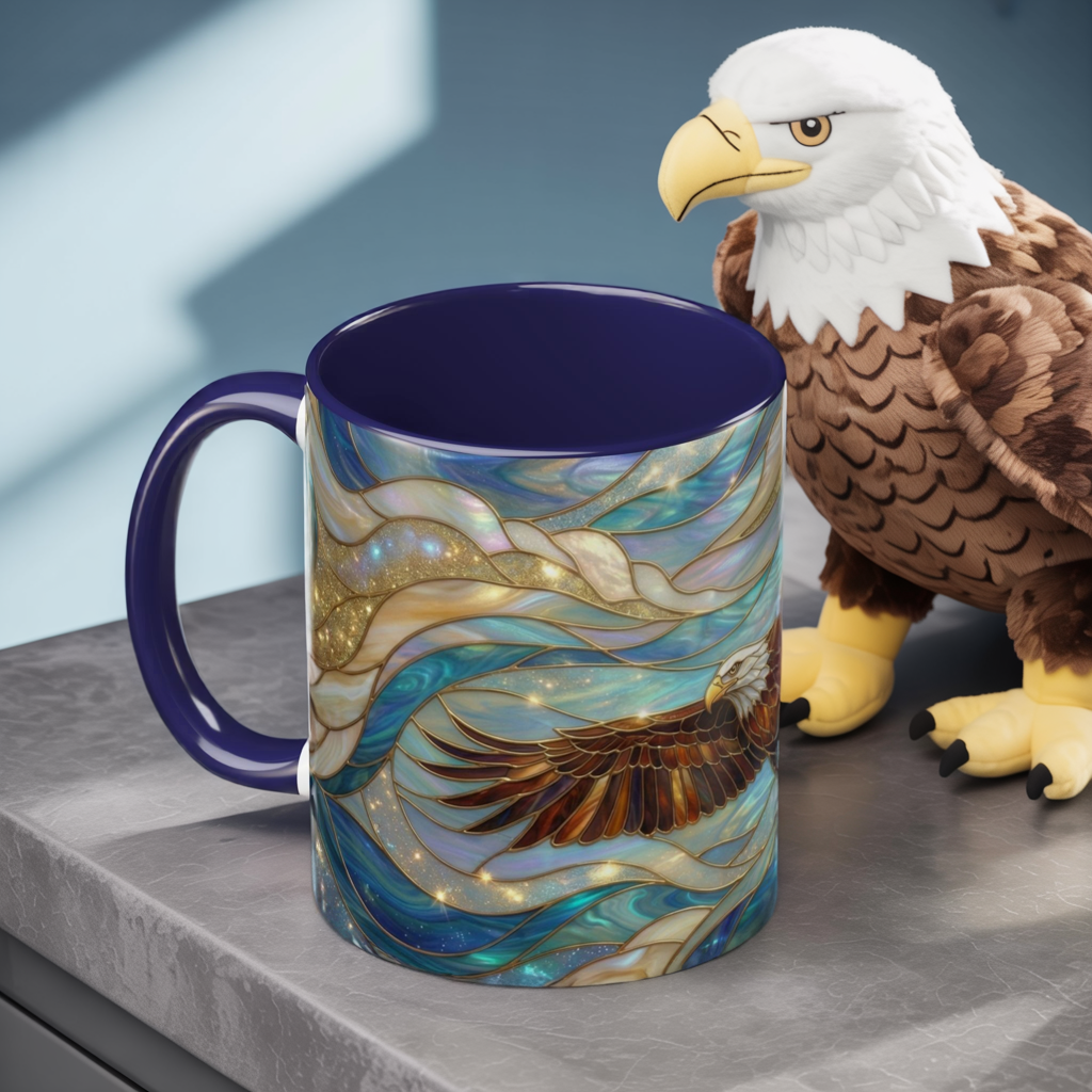 Stained Glass Eagle Mug, Bald Eagle Coffee Mug, Patriotic Eagle Cup, Wildlife Art Mug, Freedom Bird Mug, Nature Art Gift
