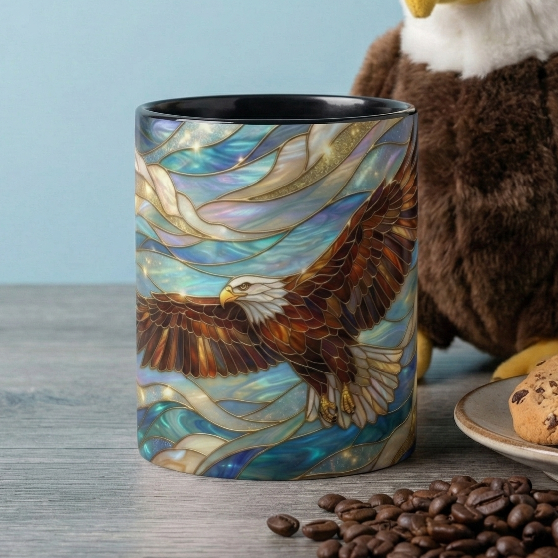 Stained Glass Eagle Mug, Bald Eagle Coffee Mug, Patriotic Eagle Cup, Wildlife Art Mug, Freedom Bird Mug, Nature Art Gift