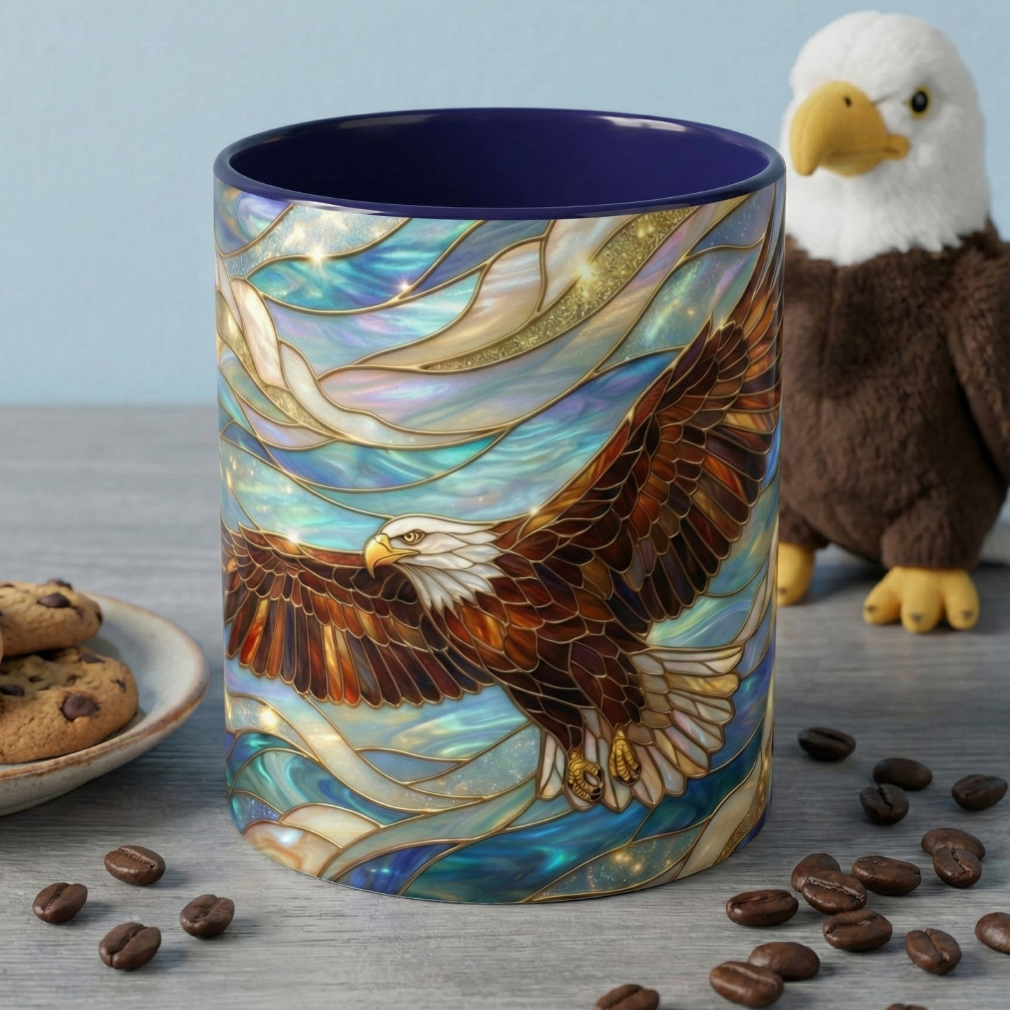 Stained Glass Eagle Mug, Bald Eagle Coffee Mug, Patriotic Eagle Cup, Wildlife Art Mug, Freedom Bird Mug, Nature Art Gift