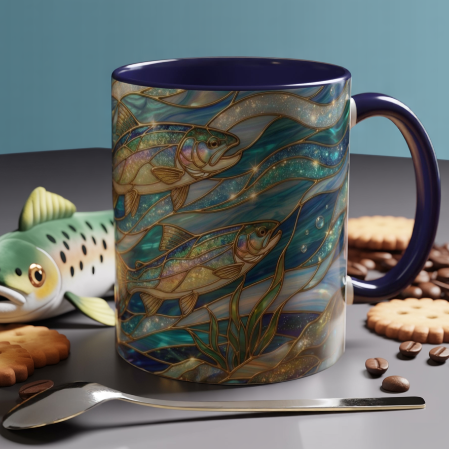 Stained Glass Fish Mug, Fishing Coffee Mug, Trout Art Mug, Fisherman Gift Cup, Wildlife Nature Mug, Angler Gift Mug