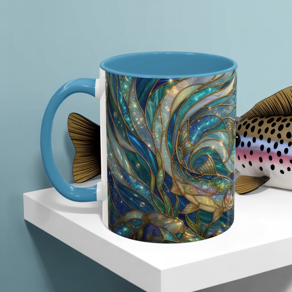 Stained Glass Fish Mug, Fishing Coffee Mug, Trout Art Mug, Fisherman Gift Cup, Wildlife Nature Mug, Angler Gift Mug