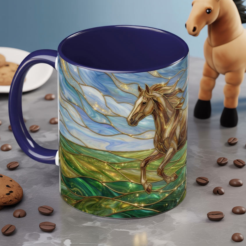 Stained Glass Horse Mug, Horse Coffee Mug, Running Horse Cup, Equestrian Gift Mug, Nature Art Mug, Horse Lover Gift