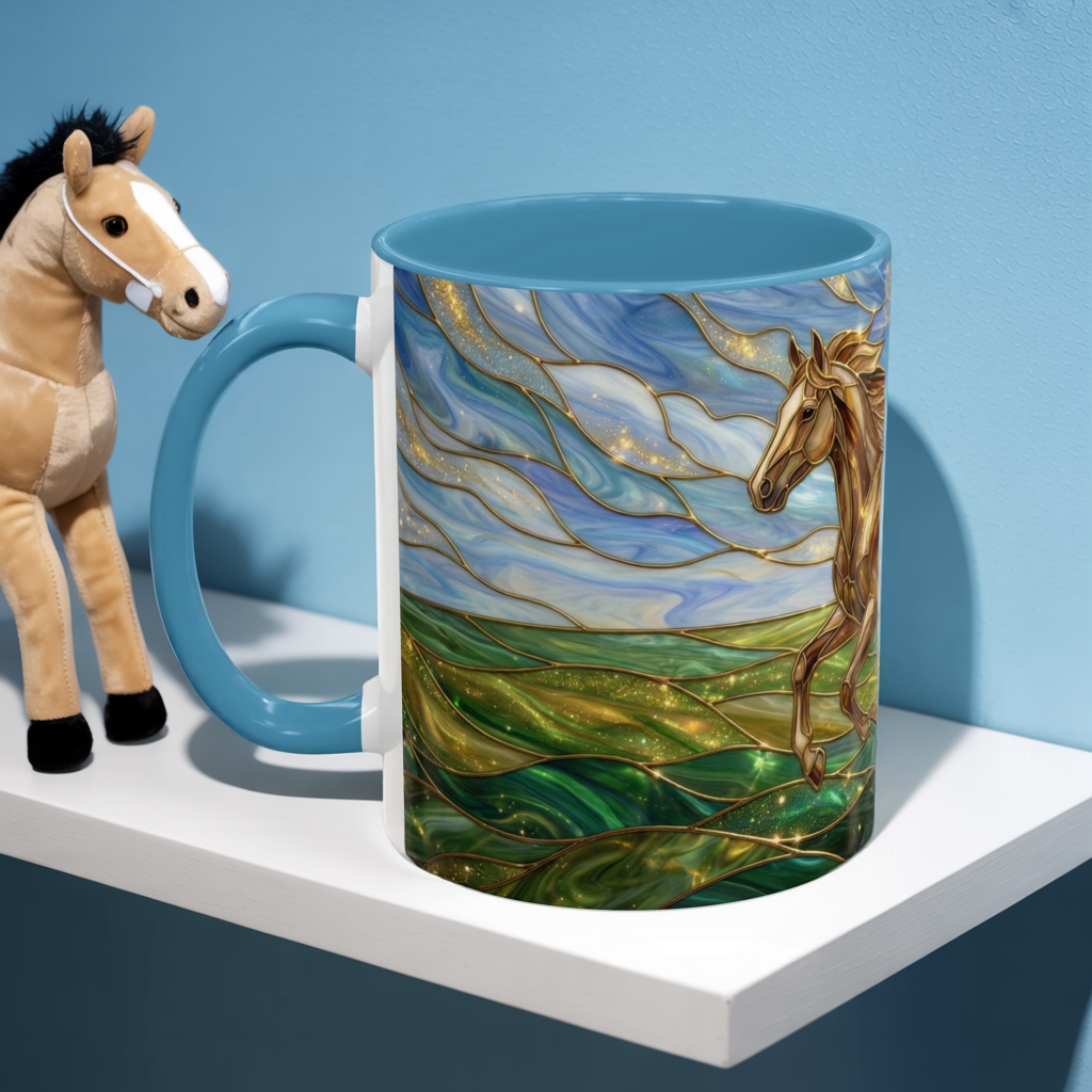 Stained Glass Horse Mug, Horse Coffee Mug, Running Horse Cup, Equestrian Gift Mug, Nature Art Mug, Horse Lover Gift