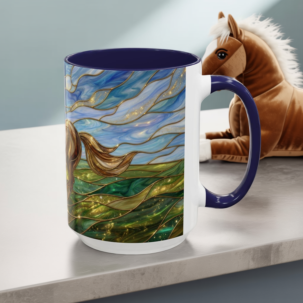 Stained Glass Horse Mug, Horse Coffee Mug, Running Horse Cup, Equestrian Gift Mug, Nature Art Mug, Horse Lover Gift