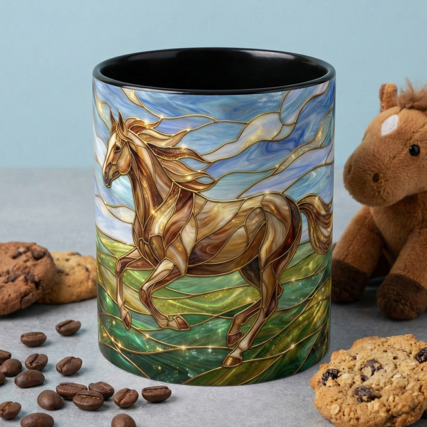 Stained Glass Horse Mug, Horse Coffee Mug, Running Horse Cup, Equestrian Gift Mug, Nature Art Mug, Horse Lover Gift