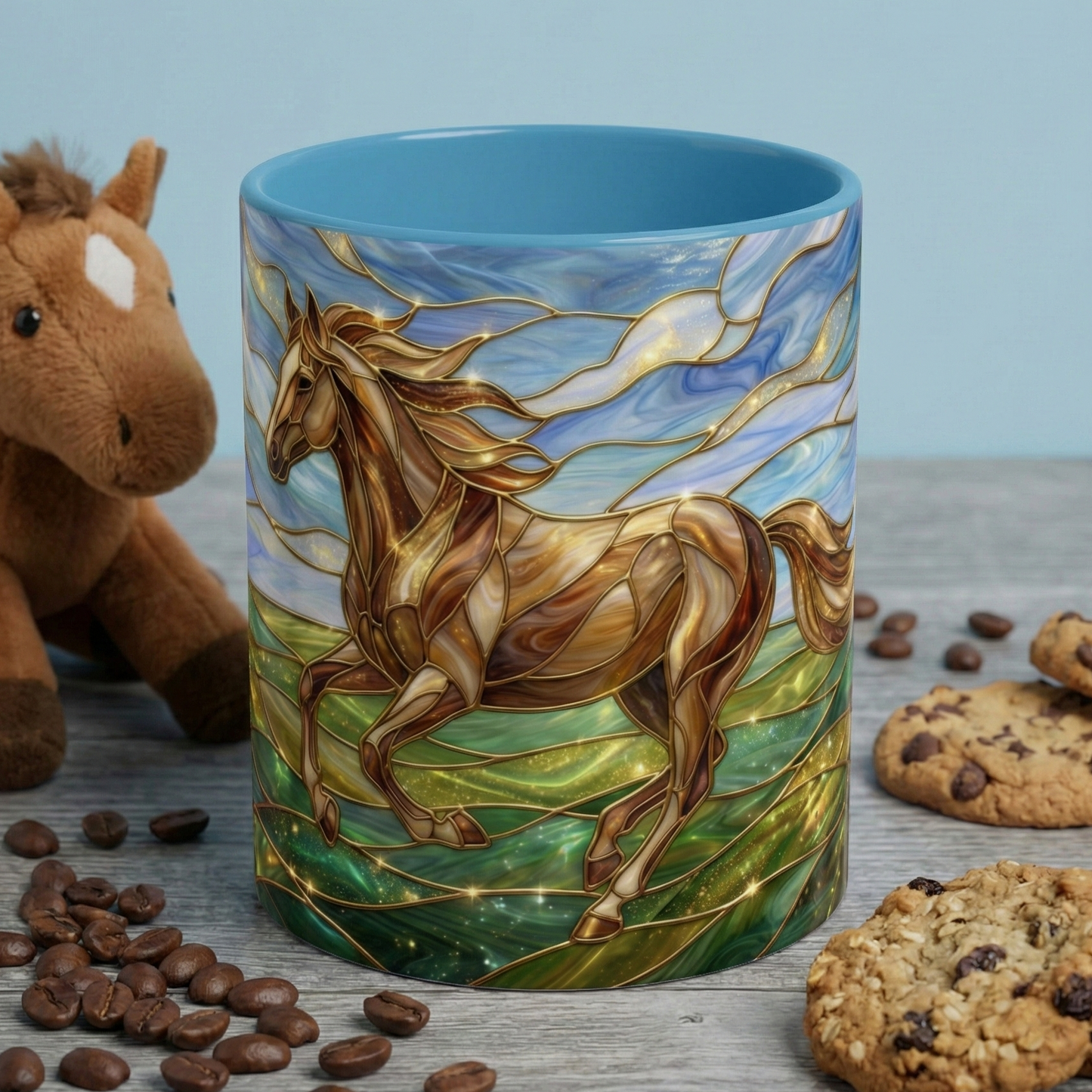 Stained Glass Horse Mug, Horse Coffee Mug, Running Horse Cup, Equestrian Gift Mug, Nature Art Mug, Horse Lover Gift