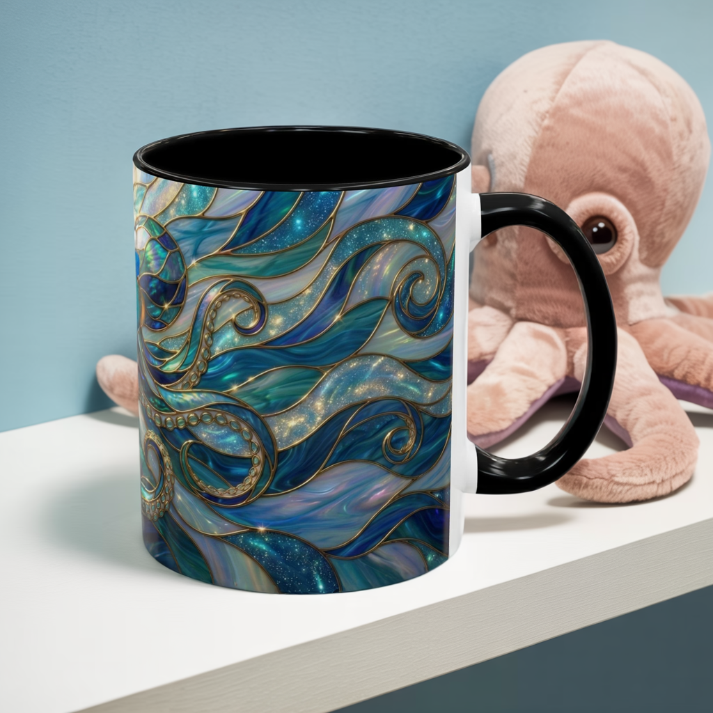Stained Glass Octopus Mug, Octopus Coffee Mug, Ocean Art Mug, Nautical Decor Cup, Sea Creature Mug, Octopus Lover Gift