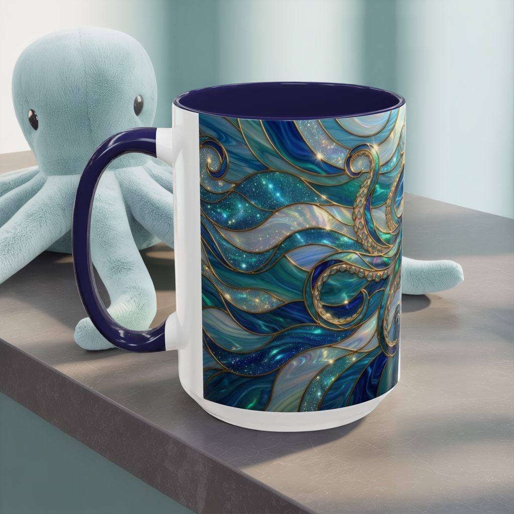 Stained Glass Octopus Mug, Octopus Coffee Mug, Ocean Art Mug, Nautical Decor Cup, Sea Creature Mug, Octopus Lover Gift