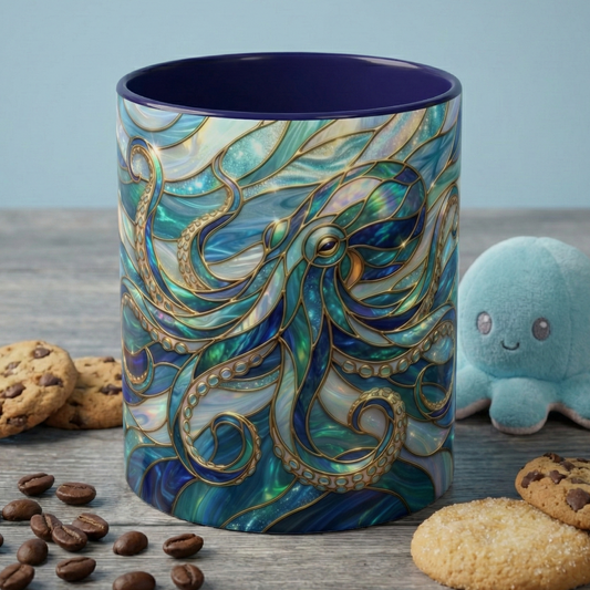 Stained Glass Octopus Mug, Octopus Coffee Mug, Ocean Art Mug, Nautical Decor Cup, Sea Creature Mug, Octopus Lover Gift