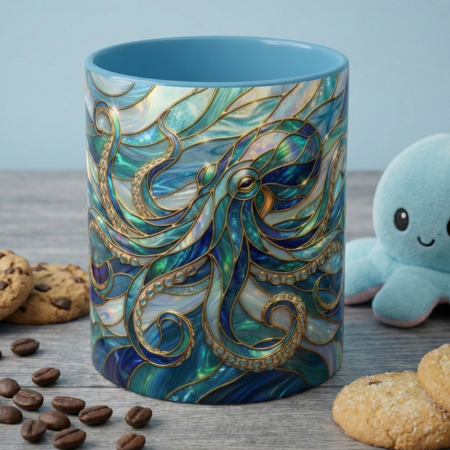Stained Glass Octopus Mug, Octopus Coffee Mug, Ocean Art Mug, Nautical Decor Cup, Sea Creature Mug, Octopus Lover Gift