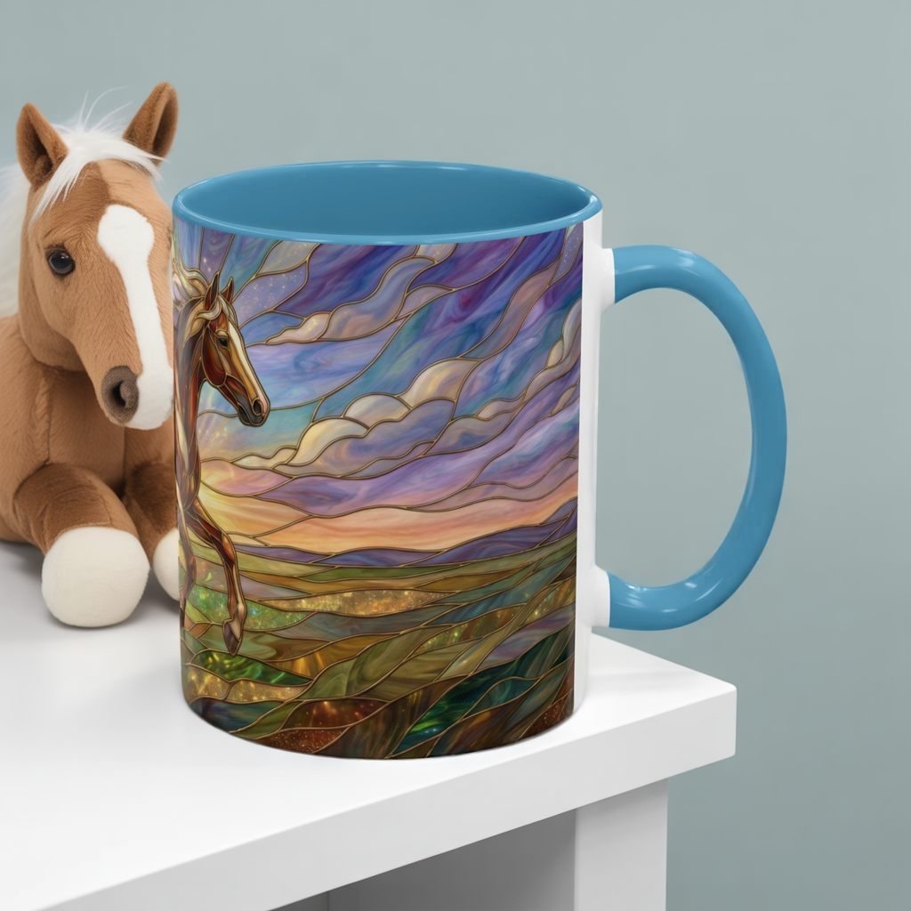 Stained Glass Horse Mug, Horse Coffee Mug, Running Horse Art Cup, Equestrian Gift Mug, Nature Art Mug, Horse Lover Gift
