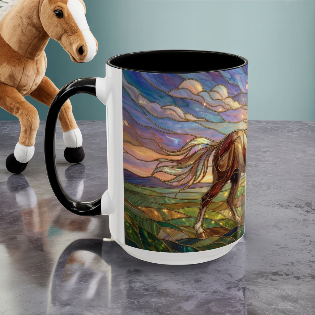 Stained Glass Horse Mug, Horse Coffee Mug, Running Horse Art Cup, Equestrian Gift Mug, Nature Art Mug, Horse Lover Gift